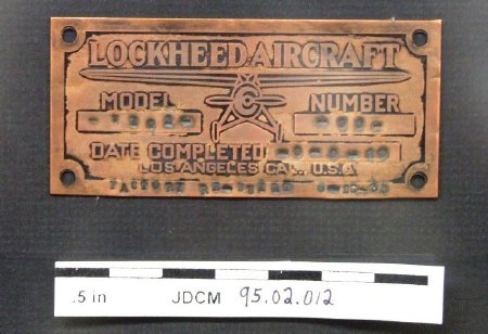 Lockheed Aircraft Identification Plate