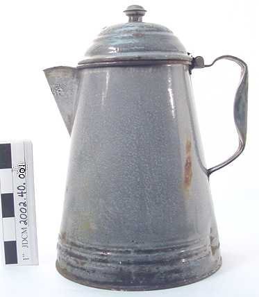 Graniteware grey tin coffeepot
