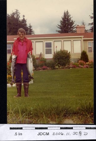 Elsie Jensen with salmon 1976