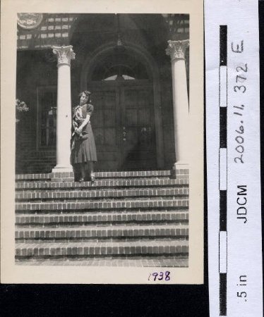 Bertha Hoff on steps of Sisterhood,  S. F. 1938