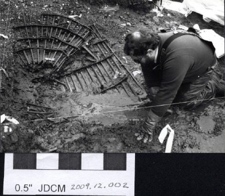 Jon Loring, archeologist works on Montana CK fish trap 1991