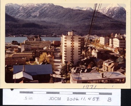 Juneau downtown 1971 with Mendenhall Apartments