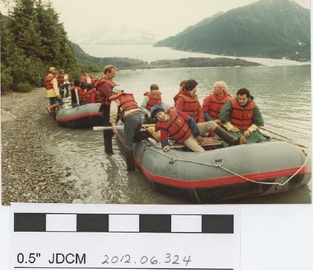 river rafts full of people on the Mendenhall lake