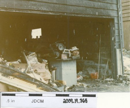 color photo, house fire, garage damage