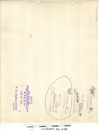 Defts exhibit No. E Recieved in evidence NOV 29 1921   back
