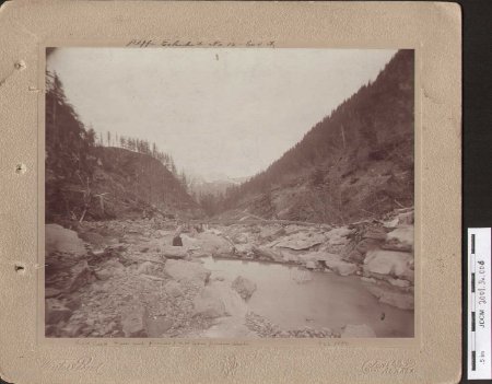 Gold Creek Dam and flumes J.W.W near Juneau Alaska. Dec 1897