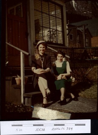 Easter time at George Harn's home in Juneau.  Bertha & Caroline Hoff 1948