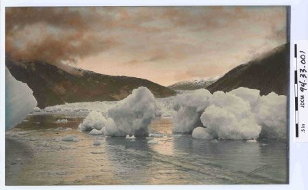 Hand tinted photo of icebergs