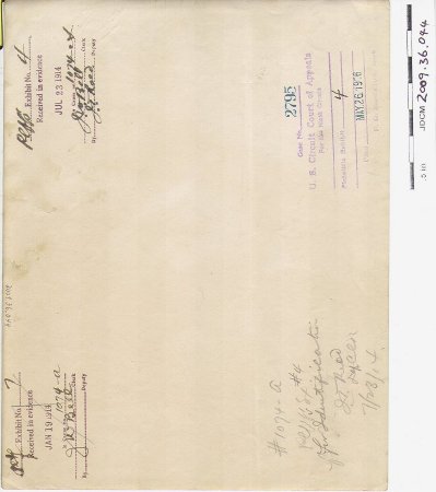 Plffs Exhibit No.4 Received in evidence JUL 23 1914 back