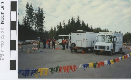 The finish line setup April 13, 1996