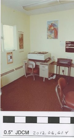 View of an office, printer, typewriter in  Zach Gordon Club