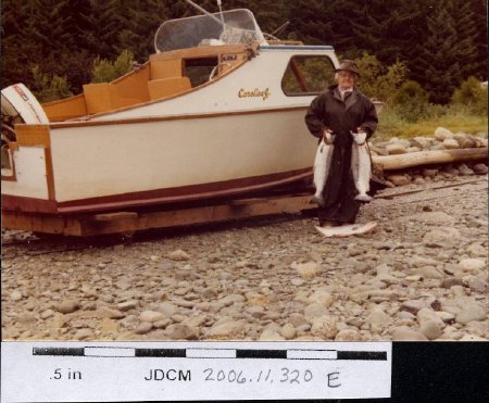 Fanny with boat & salmon 1978