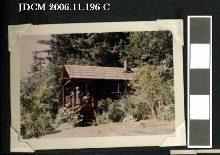 Caroline's mother at Marie Peterson's old cabin on property