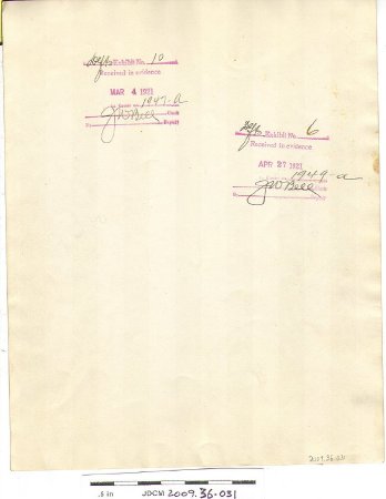Defts Exhibit No. 6 Rec'd in evidence APR 27 1921 In Cause no 1949-A back