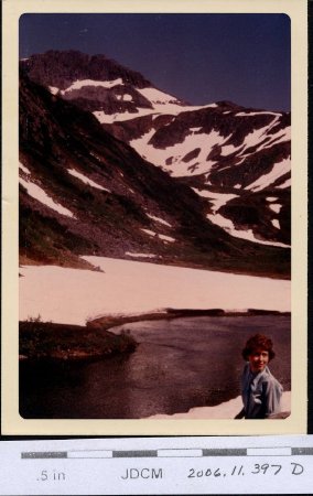 Bertha Hoff at Granite Crk Basin Juneau 1971 Mt Olds in background