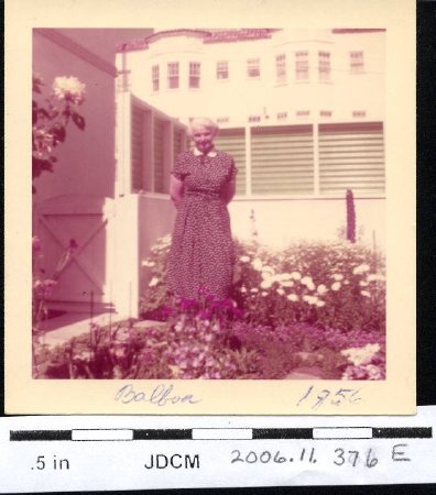 Ma Hoff in her garden at Balboa St. Apts., San Francisco 1956.