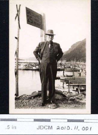 Ray Coble in Juneau by boat harbor ~1940's