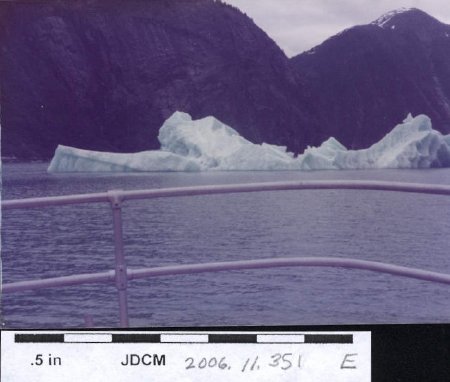 Tracy Arm Ice berg over ship's rail 1984