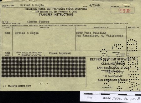 W Janes stock transfer receipt