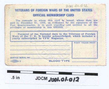 VFW Membership Card, Wallet Si