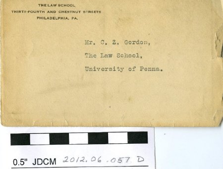 Zach Gordon wallett envelope from Univ. PA Law school