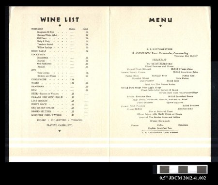 2012.41.002 Alaska Steamship Company Menu