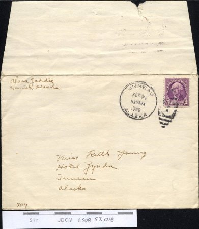 Envelope from Clara Gaddie, Haines, to Ruth Young, Juneau