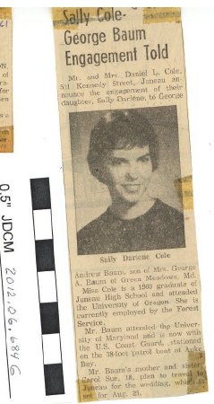 Sally Cole--George Baum Engagement Told 6/1961