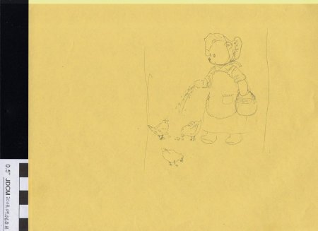 Claudia Kelsey sketch Bear feeding chickens