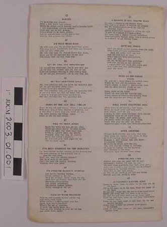 Red Dog Saloon Song Sheet