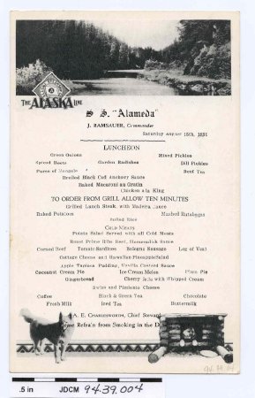 Luncheon Menu, SS Alameda, Ala