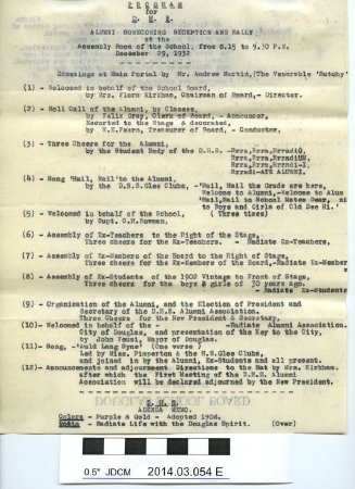 1932 Correspondence Regarding D. H. S. Homecoming Reunion