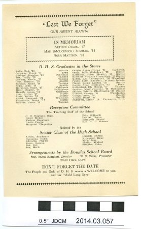 1932 Invitation to the D. H. S. Homecoming Reunion