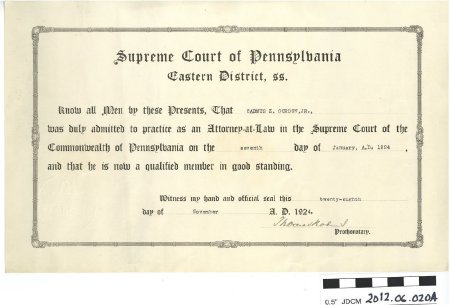 Certificate of Supreme Court of Pennsylvania admitting Cadmus Z. Gordon,Jr.