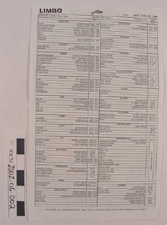 Crew Call Sheet for the Movie