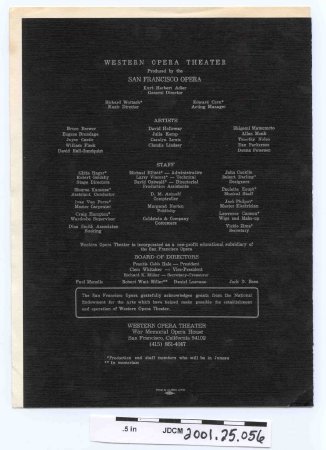 Program from Western Opera The