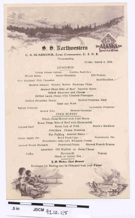 Alaska Steamship Co. Menu