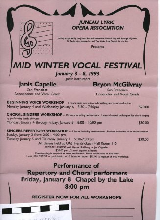 Juneau Lyric Opera Assoc. Mid Winter Vocal Festival Jan 1993