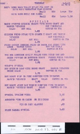 Percy's Cafe Menu Juneau, Alaska May 2, 1968