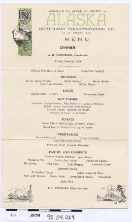 1936 SS North Sea Dinner Menu