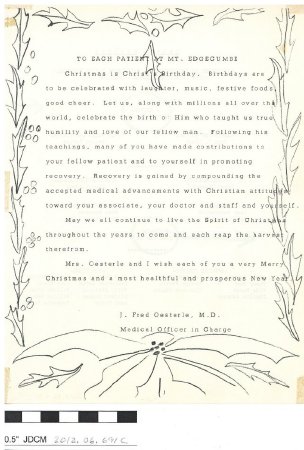 Greeting to patients Island Breezes December 1959