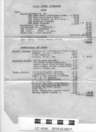 Receipts/Money records relating D. H. S. Homecoming