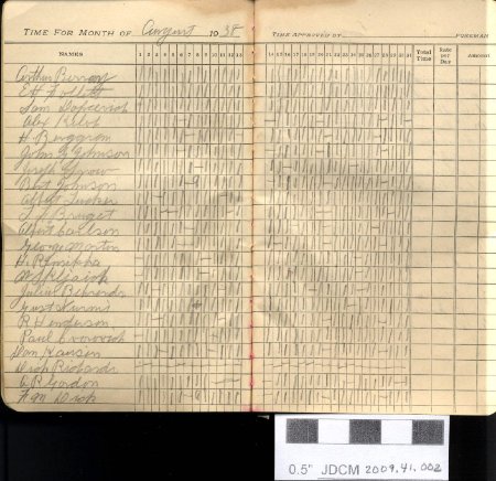 Time Book Monthly AJ mine August 1, 1938 - February 28, 1939 workers list