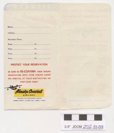 Alaska Coastal Airlines Ticket Envelope