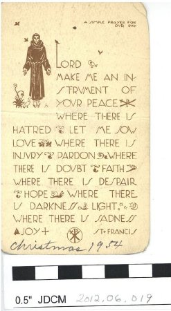 A printed prayer card by St. Francis