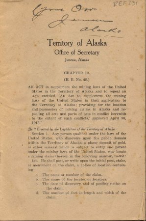 Territory of Alaska Office of Secretary, Chapter 10