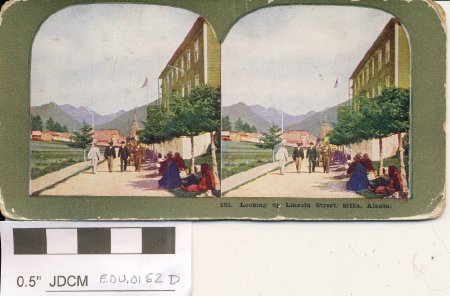 Stereoscope view of Lincoln Street Sitka AK