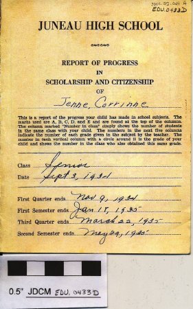 Juneau High School, Jenne, Corrinne, Senior, Sept 3, 1934